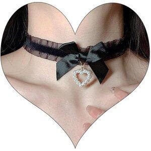 Sexy Lace Bowknot Choker Collar Lolita Velvet Heart Pendant Tie Neck Chain Gothi